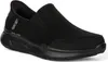 A black Skechers slip-on shoe is shown from a side angle against a white background. Voir les images du produit