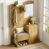A compact entryway furniture set with a mirror, bench, and storage. Produktbild-Vorschau