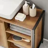 SoBuy Badmöbel BZR63-L-PF mit Waschbecken, Holzoptik und Metallrahmen im modernen Badezimmer Produktbild-Vorschau