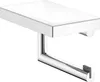 A modern, chrome-finished toilet paper holder with a glass shelf. Produktbild-Vorschau