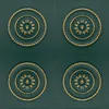 Four decorative circular medallions with floral patterns, set against a dark green background. Produktbild-Vorschau
