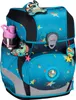 A blue school backpack with colorful star and rainbow patterns, featuring unicorn and star-shaped charms, and a water bottle in a side pocket. Náhled obrázku produktu