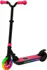A pink electric scooter with rainbow-colored wheels and LED lights on a white background. Anteprima dell’immagine prodotto