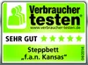 A seal of approval from "Verbraucher testen" (Consumer Test) with a rating of "SEHR GUT" (Very Good) and stars. Voir les images du produit