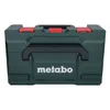 A dark green tool case with a black handle and red latches, featuring the Metabo logo. Voir les images du produit