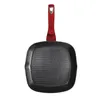 A top-down view of a square grill pan with a red handle against a white background. Produktbild-Vorschau