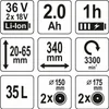Yato YT-85220, IPX1, 36 V, Lithium-ion (Li-ion), 5,9 kg, 1 Náhled obrázku produktu 8