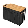 A black kitchen island with a wooden countertop, shown from a diagonal angle. Podgląd zdjęcia produktu
