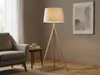 Skandinavische Dreibein Stehlampe Holz mit Stoff Produktbild-Vorschau 1
