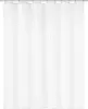 A white shower curtain hanging from a shower rod. Produktbild-Vorschau
