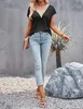 ASKSA Damen Kurzarm T-Shirt V-Ausschnitt Elegant Tunika Produktbild-Vorschau 4