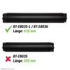 Two black e-bike batteries are shown with text indicating their model numbers and lengths. Anteprima dell’immagine prodotto