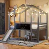 Kinderhochbett 90x200cm aus Massivholz in Grau, Hausbett Produktbild-Vorschau 1