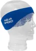 A blue headband with white text is shown on a clear mannequin head. Produktbild-Vorschau