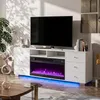 Witte TV-kast VANITII, 180x40x65 cm, met houtkachel en Productafbeelding-voorbeeld 2