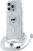 A transparent iPhone case with a Karl Lagerfeld Choupette Head design and a white cord strap. Anteprima dell’immagine prodotto