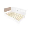 A white daybed with a beige upholstered headboard and a slatted mattress base is shown against a white background. Náhled obrázku produktu