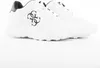 A pair of white Guess sneakers with black accents and a black logo, shown from a side angle on a white background. Produktbild-Vorschau
