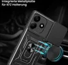 Close-up of a black phone case with a camera cover and a ring holder, shown attached to a car air vent. Produktbild-Vorschau