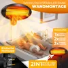 A baby is lying on a changing table with a heater mounted on the wall above it, radiating warmth. Produktbild-Vorschau