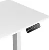 A close-up view of a white adjustable desk with a control panel showing height and memory settings. Produktbild-Vorschau
