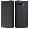 A black leather flip wallet case for a smartphone is shown from the front and back. Anteprima dell’immagine prodotto