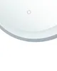 A close-up view of the edge of a round mirror with a subtle LED light ring and a small pink circle. Náhled obrázku produktu