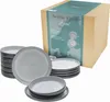 A set of Nordic Fjord Frost stoneware plates and bowls are displayed in front of their packaging box. Náhľad obrázku produktu