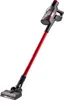 A red and black cordless stick vacuum cleaner is shown against a white background. Voir les images du produit