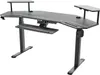 A modern, adjustable computer desk with a monitor stand and keyboard tray, presented against a white background. Produktbild-Vorschau