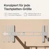A diagram showing an adjustable desk frame with text overlays indicating its features and dimensions. Produktbild-Vorschau