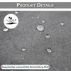 Close-up of fabric with water droplets, indicating waterproofing. Text overlays describe product details. Produktbild-Vorschau