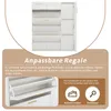 A marketing image showcasing a white shoe cabinet with golden handles, featuring text descriptions and icons highlighting its adjustable shelves and storage capabilities. Anteprima dell’immagine prodotto