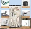 A collage of images showcasing the features of a glass display cabinet. Produktbild-Vorschau