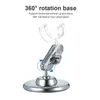 A close-up of a chrome-plated stand with a clear plastic holder, designed for a digital microscope, with text overlay describing its 360-degree rotation base. Podgląd zdjęcia produktu