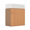 A minimalist bathroom vanity with a white countertop and a fluted wood cabinet. Produktbild-Vorschau