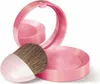 A pink blush compact with an open lid and a brush. Podgląd zdjęcia produktu