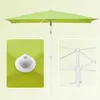A rectangular green umbrella is shown with close-up views of its top cap and internal frame. Produktbild-Vorschau