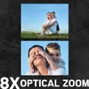 A collage of two images showing a mother and child playing outdoors, with text overlay indicating zoom capability. Anteprima dell’immagine prodotto
