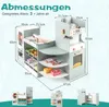 A diagram showing the dimensions of a toy kitchen and grocery store playset. Podgląd zdjęcia produktu