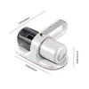 A white and gray handheld vacuum cleaner with a transparent dustbin, shown on a white background with dimensions indicated by lines and text. Produktbild-Vorschau