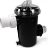 A black pool filter with a clear lid and white pipe fittings, isolated on a white background. Produktbild-Vorschau