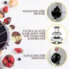 A collage showing a chocolate fountain with various fruits and pastries, along with close-ups of its controls and cascading tiers. Podgląd zdjęcia produktu