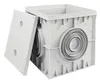 A white plastic inspection chamber with a lid partially open, showing internal pipe connections. Produktbild-Vorschau