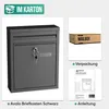A collage showing a mailbox, its packaging, and an instruction manual. Produktbild-Vorschau