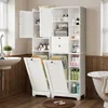A white storage cabinet with laundry baskets and various bathroom products in a bathroom setting. Náhled obrázku produktu