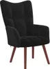 A black velvet armchair with wooden legs, shown against a white background. Produktbild-Vorschau