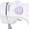 Close-up view of the controls and parts of a white mini sewing machine. Produktbild-Vorschau