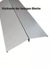 Two pieces of gray metal sheeting are joined together at an angle, with text overlayed at the top. Produktbild-Vorschau