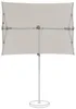 A rectangular umbrella with a light gray canopy and a silver pole and base, shown from the back. Produktbild-Vorschau